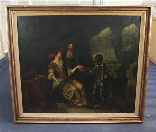 18th century French School Lady with attendant and black serving boy 32 x 37in.